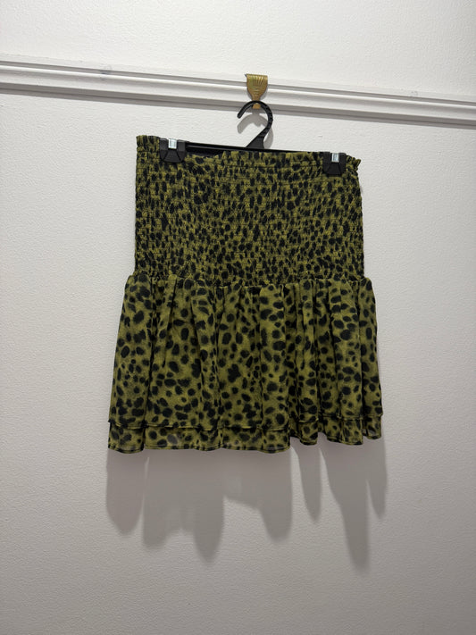 Ladies - Olive Leopard Print Skirt | Size M