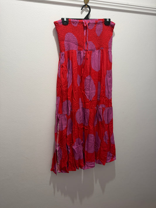 Ladies - Little Party Dress | Size 14 | Splotched Pink & Red | Maxi Skirt